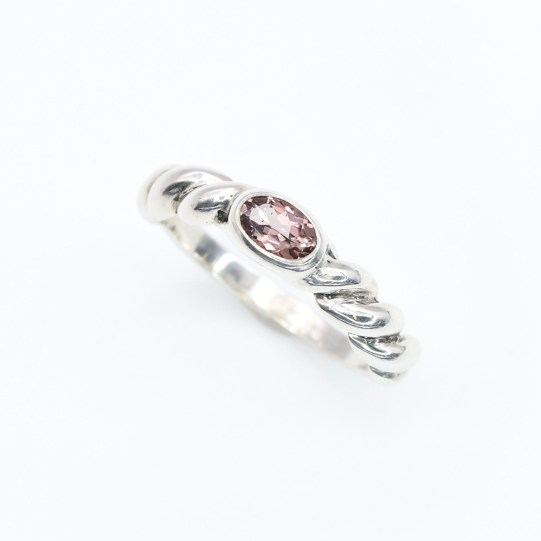 Pink Tourmaline Ring, Croissant Ring, Natural Pink Tourmaline, October Birthstone, October Ring, Twisted Ring,Pink Stone Ring,Stackable Ring