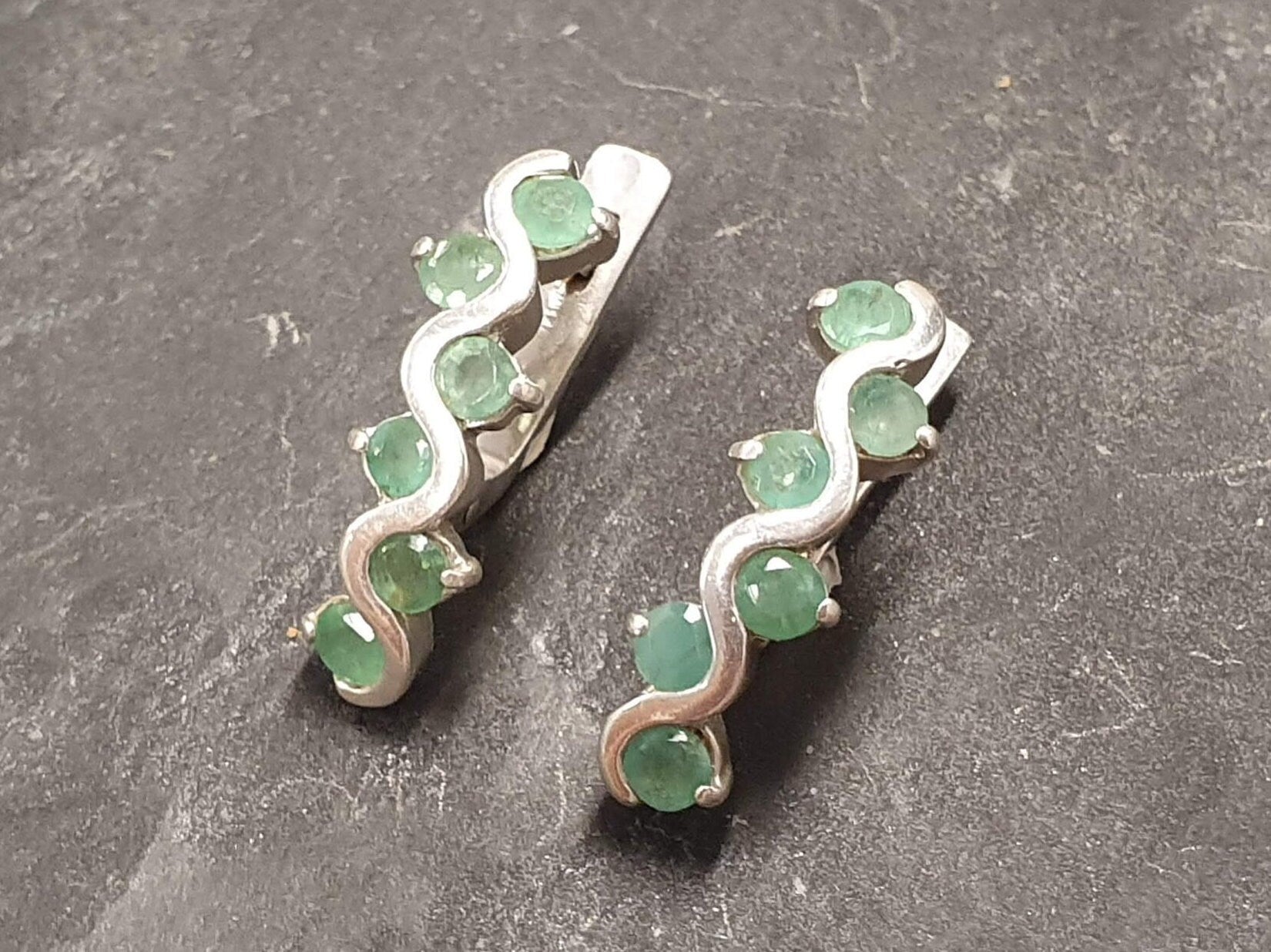 Natural Emerald Earrings made in 925 Sterling Silver with Round Natural Green Emerald in Channel-Set setting, May Birthstone gift idea, symbolizes growth, harmony, and deep emotional healing, ideal for everyday wear and perfect for birthday gifting and special occasions.
