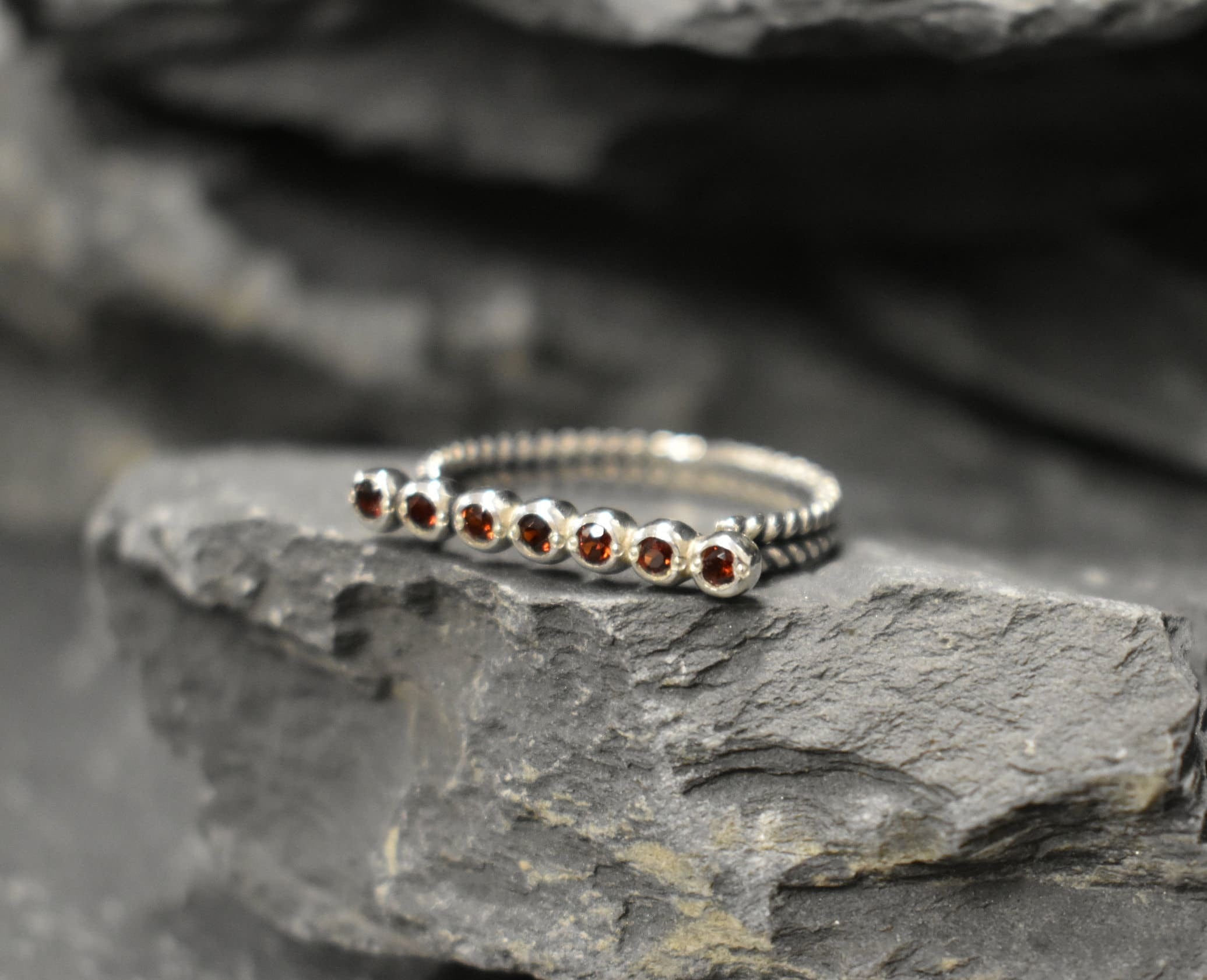 Garnet Ring, Natural Garnet, January Birthstone, Bar Ring, Vintage Ring, Silver Braided Ring, Red Diamond Ring, Red Garnet Ring, Silver Ring
