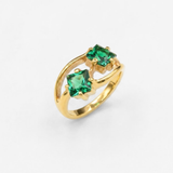 Created Emerald Ring made in 18k Gold Vermeil with Square Created Green Emerald in Two-Stone setting, May Birthstone gift idea, symbolizes, ideal for everyday wear and perfect for birthday gifting and special occasions.