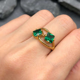 Gold Emerald Ring, Created Emerald, Two Stone Ring, Square Ring, Asymmetric Ring, Forever Us Ring, Statement Ring, Unique Ring, Gold Vermeil