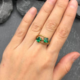 Gold Emerald Ring, Created Emerald, Two Stone Ring, Square Ring, Asymmetric Ring, Forever Us Ring, Statement Ring, Unique Ring, Gold Vermeil