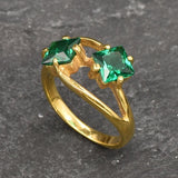 Gold Emerald Ring, Created Emerald, Two Stone Ring, Square Ring, Asymmetric Ring, Forever Us Ring, Statement Ring, Unique Ring, Gold Vermeil