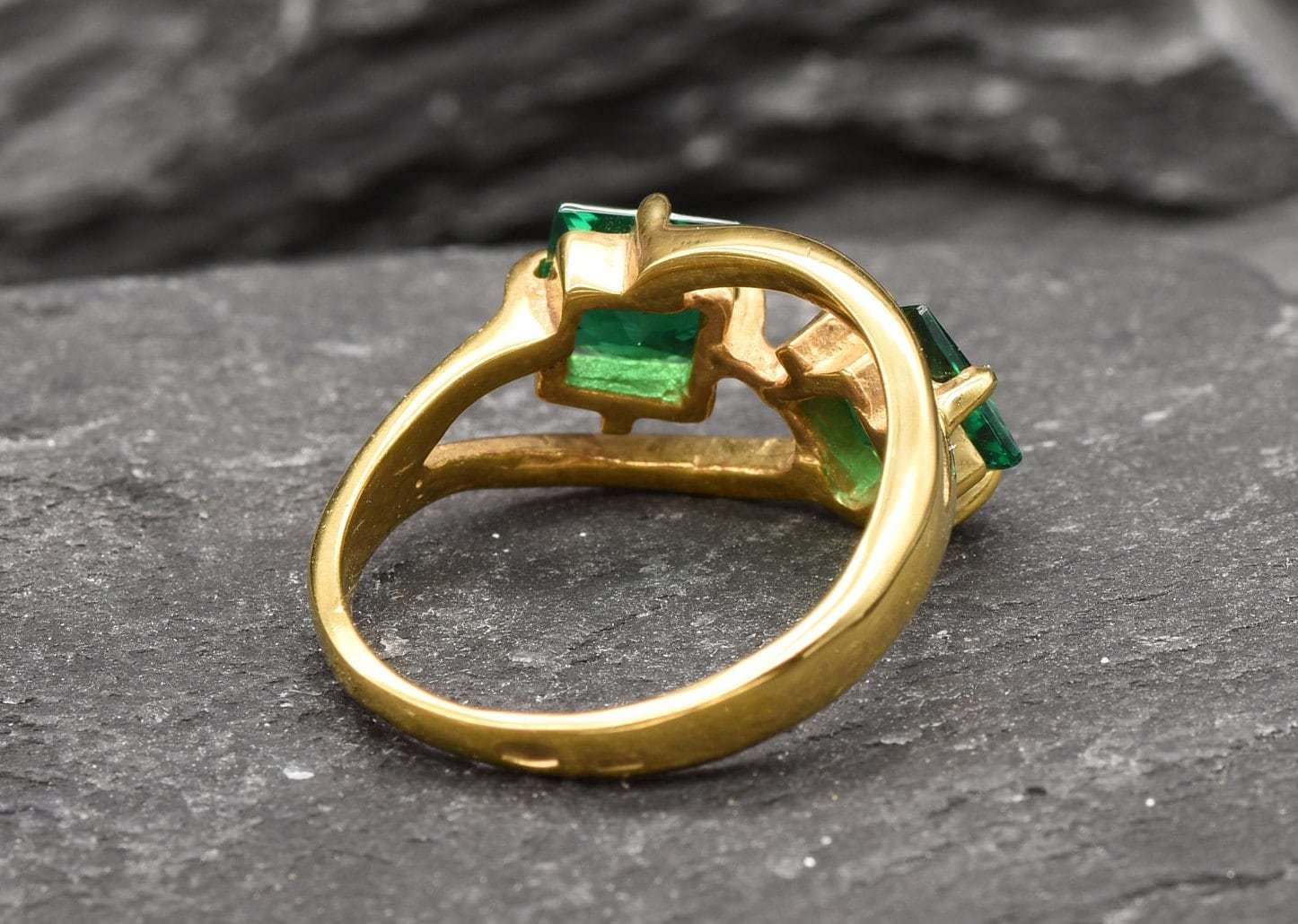 Gold Emerald Ring, Created Emerald, Two Stone Ring, Square Ring, Asymmetric Ring, Forever Us Ring, Statement Ring, Unique Ring, Gold Vermeil