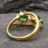 Gold Emerald Ring, Created Emerald, Two Stone Ring, Square Ring, Asymmetric Ring, Forever Us Ring, Statement Ring, Unique Ring, Gold Vermeil