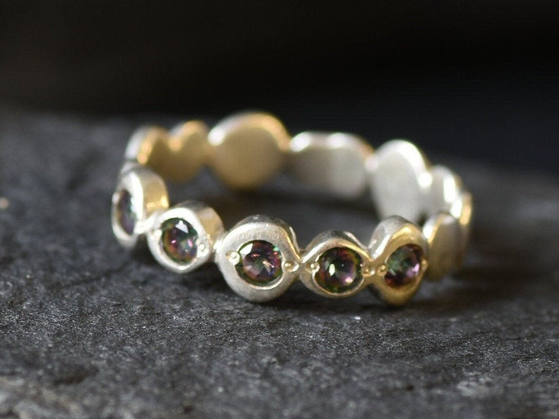 Mystic Topaz Ring, Natural Mystic Topaz, Bubble Band, December Birthstone, Boho Ring, Bohemian Band, Stackable Ring, Purple Band, 925 Silver