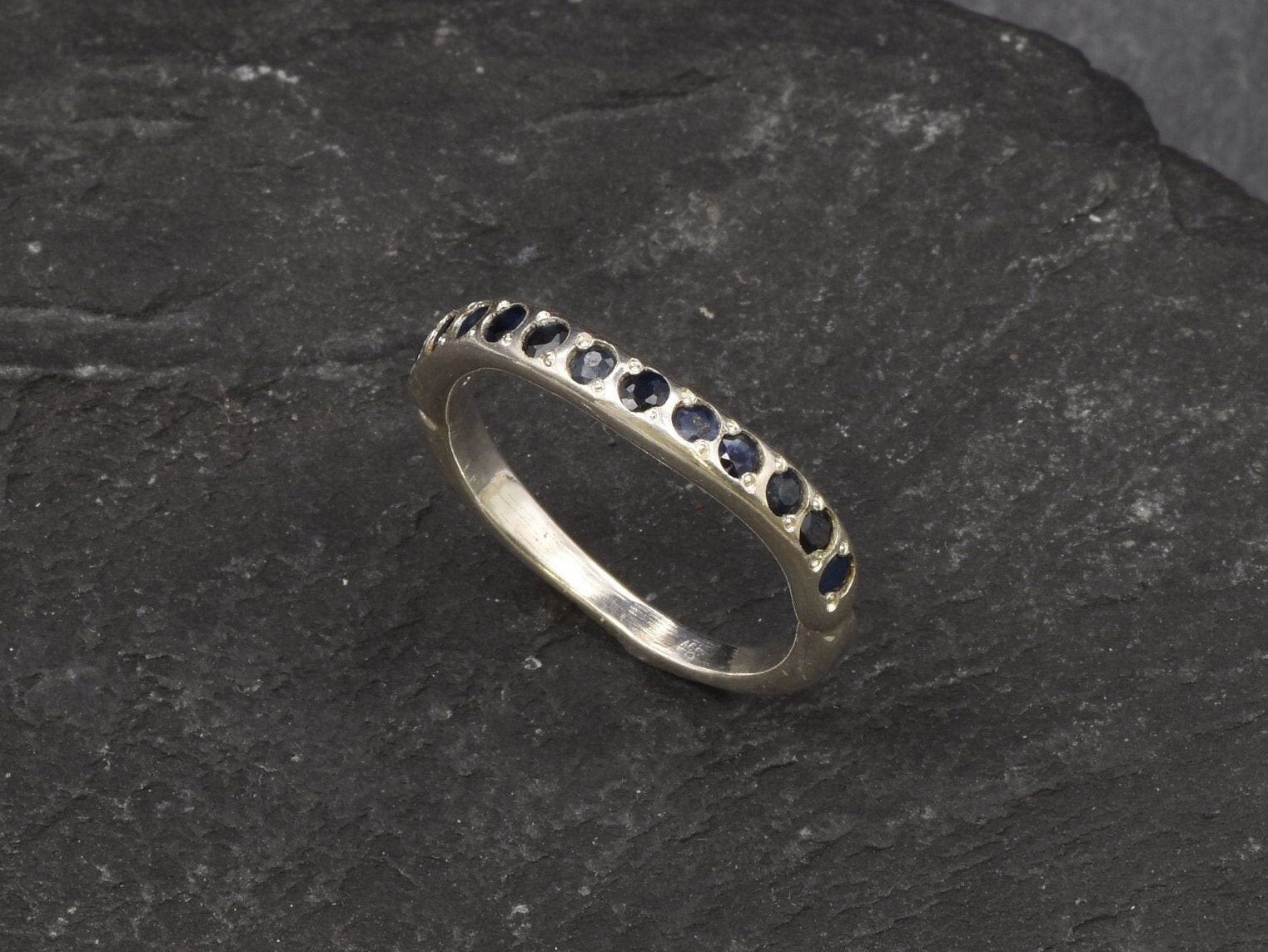 Genuine Sapphire Ring - Blue Eternity Ring - Dainty Vintage Ring made in 925 Sterling Silver. Ideal for everyday wear and perfect for birthday gifting and special occasions.