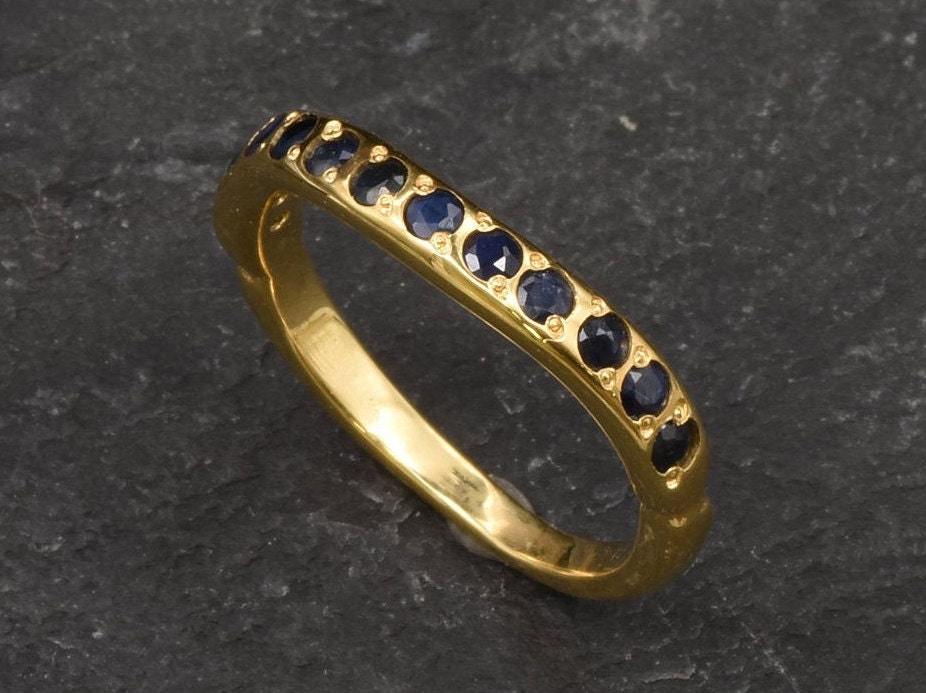 Gold Sapphire Ring - Curved Band, Natural Sapphire Ring, Half Eternity Band made in 18k Gold Vermeil. Ideal for everyday wear and perfect for birthday gifting and special occasions.