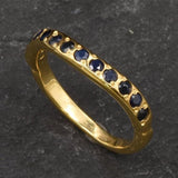 Gold Sapphire Ring - Curved Band, Natural Sapphire Ring, Half Eternity Band made in 18k Gold Vermeil. Ideal for everyday wear and perfect for birthday gifting and special occasions.