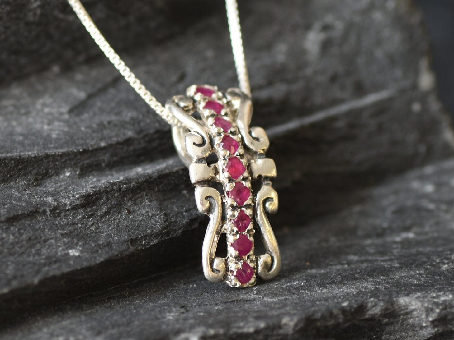 Natural Ruby Pendant made in 925 Sterling Silver with Round Natural Red Ruby in Pavé setting, July Birthstone gift idea, symbolizes nobility, purity, and passion, ideal for everyday wear and perfect for birthday gifting and special occasions.