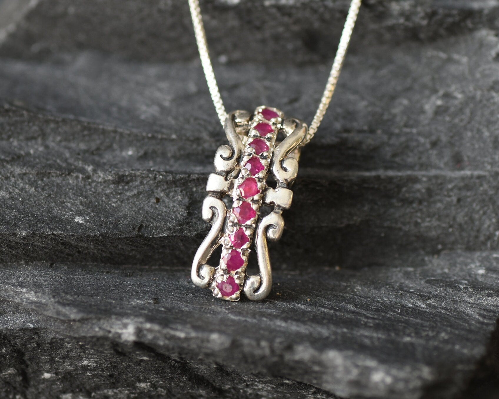 Elegant 925 Sterling Silver Natural Ruby Pendant in Pavé setting, July birthstone, perfect for gifts and everyday wear.