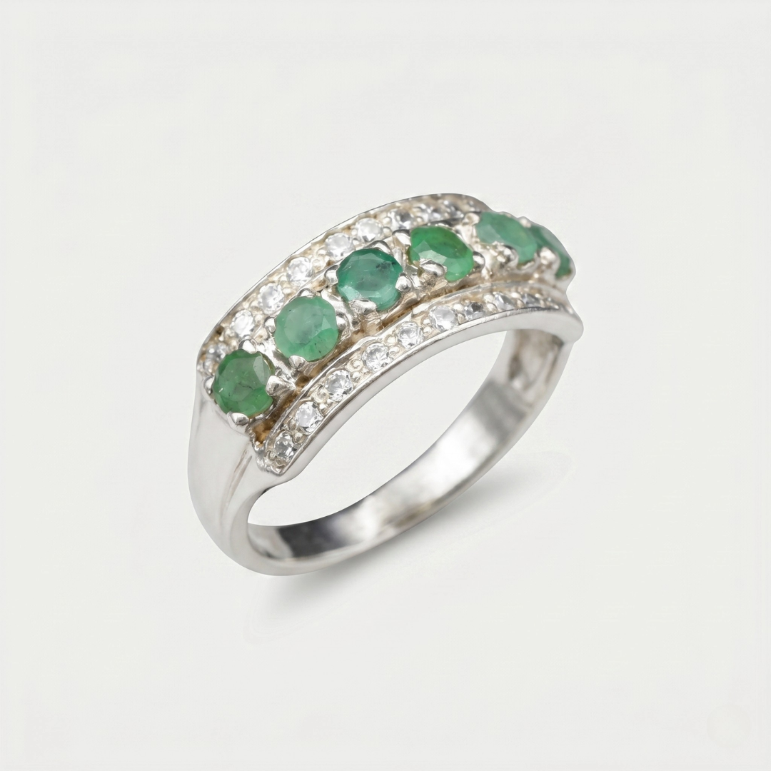 Natural Emerald Ring made in 925 Sterling Silver with Round Natural Green Emerald in Channel-Set setting, May Birthstone gift idea, symbolizes growth, harmony, and deep emotional healing, ideal for everyday wear and perfect for birthday gifting and special occasions.