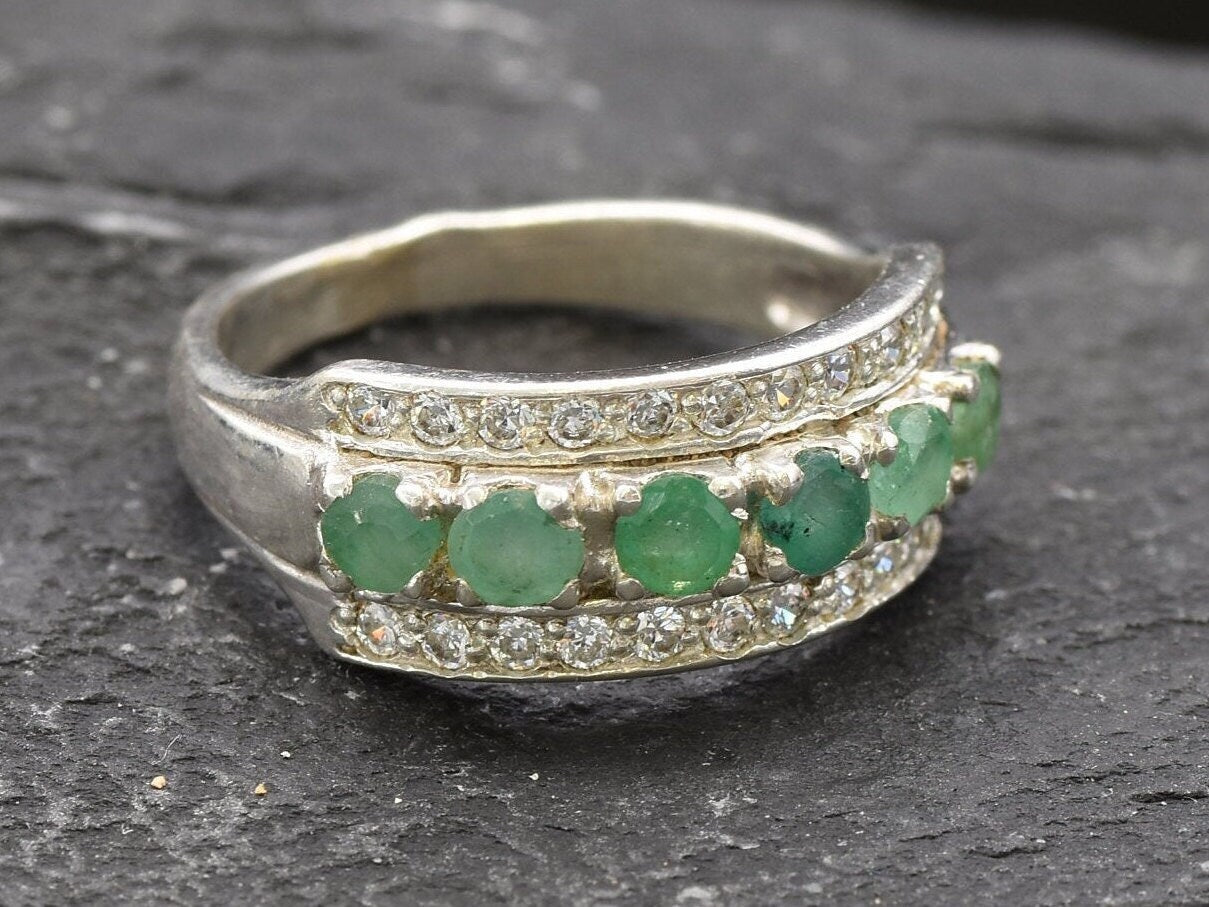 Natural Emerald Ring made in 925 Sterling Silver with Round Natural Green Emerald in Channel-Set setting, May Birthstone gift idea, symbolizes growth, harmony, and deep emotional healing, ideal for everyday wear and perfect for birthday gifting and special occasions.