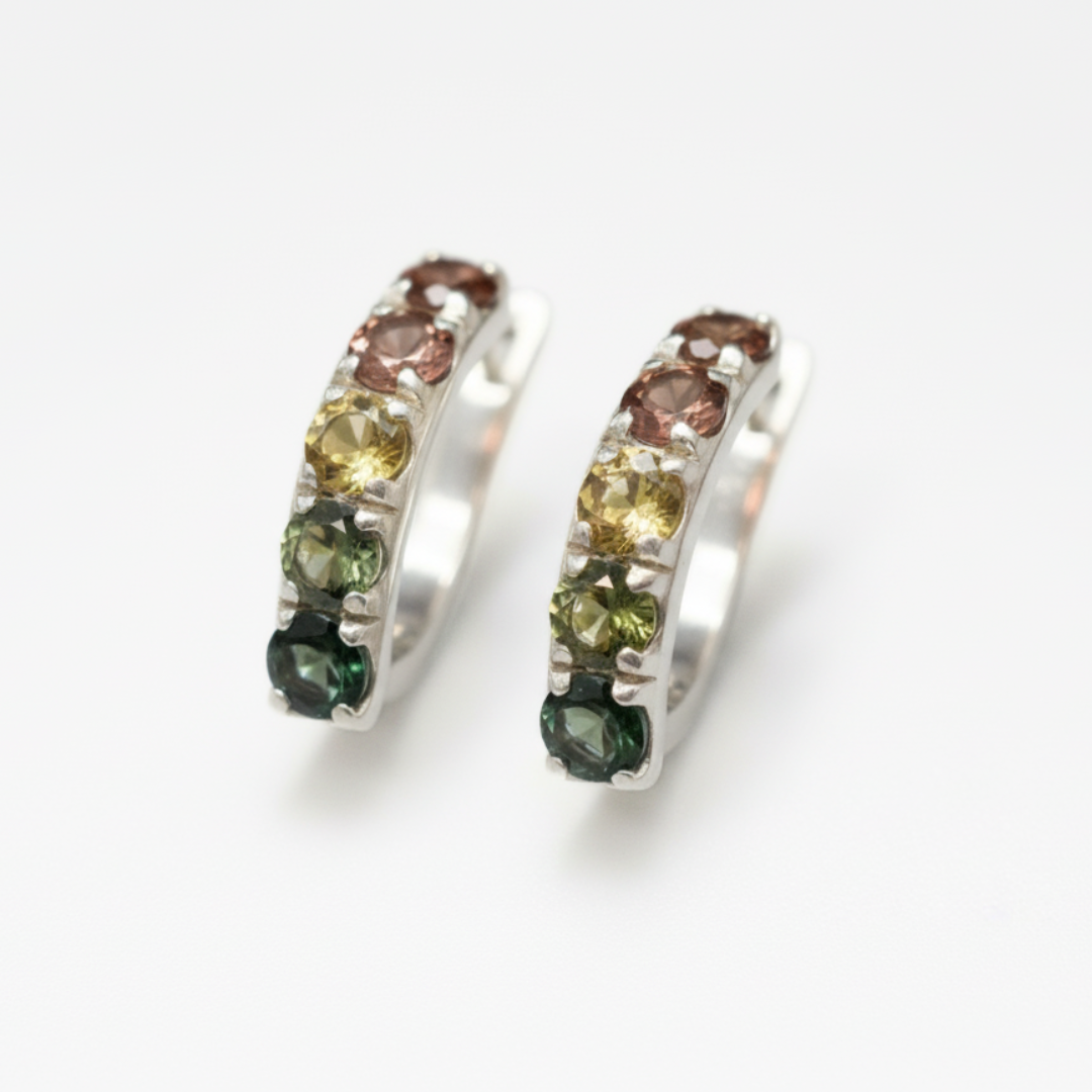 Elegant long colorful earrings with natural tourmaline in 925 sterling silver, perfect for making a statement on any occasion.