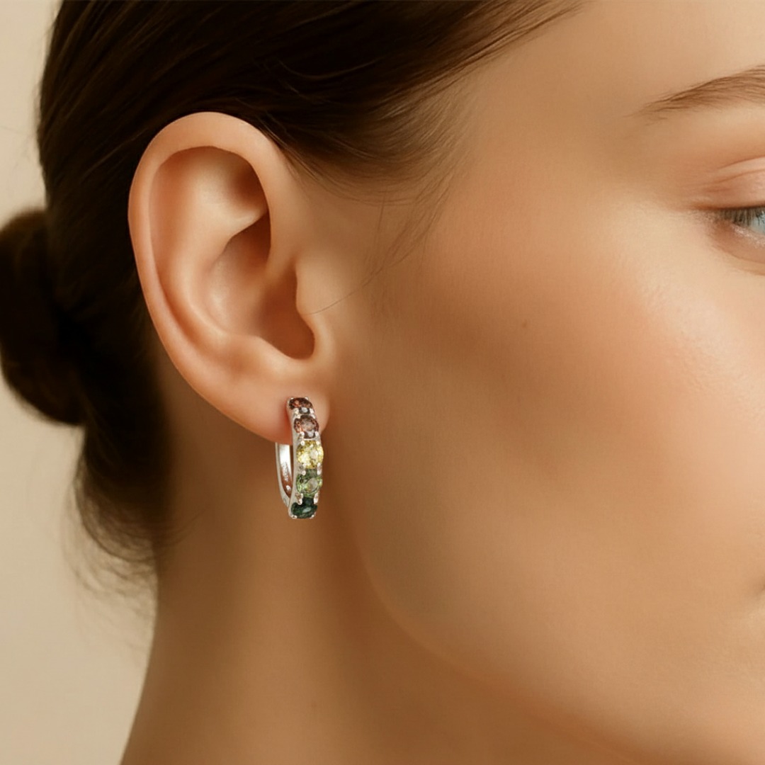 Colorful Natural Tourmaline Earrings in 925 Sterling Silver, perfect for special occasions and everyday elegance.
