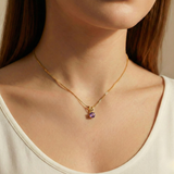 Gold Amethyst Pendant - Round Purple Necklace - Dainty Vintage Necklace
