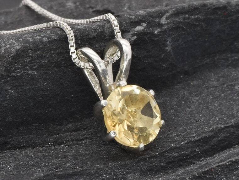 Citrine Pendant, Natural Citrine, November Birthstone, Round Citrine Pendant, Solitaire Pendant, Yellow Diamond Pendant, Dainty Pendant