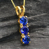 Three Stone Sapphire Necklace - Gold Sapphire Pendant - Blue Trilogy Necklace