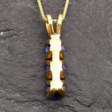 Three Stone Sapphire Necklace - Gold Sapphire Pendant - Blue Trilogy Necklace