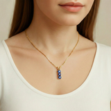 Three Stone Sapphire Necklace - Gold Sapphire Pendant - Blue Trilogy Necklace