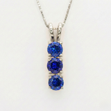 Three Stone Sapphire Necklace - Gold Sapphire Pendant - Blue Trilogy Necklace