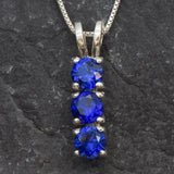 Trilogy Sapphire Pendant - Blue Drop Necklace - Three Stone Sapphire Pendant