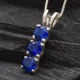 Trilogy Sapphire Pendant - Blue Drop Necklace - Three Stone Sapphire Pendant