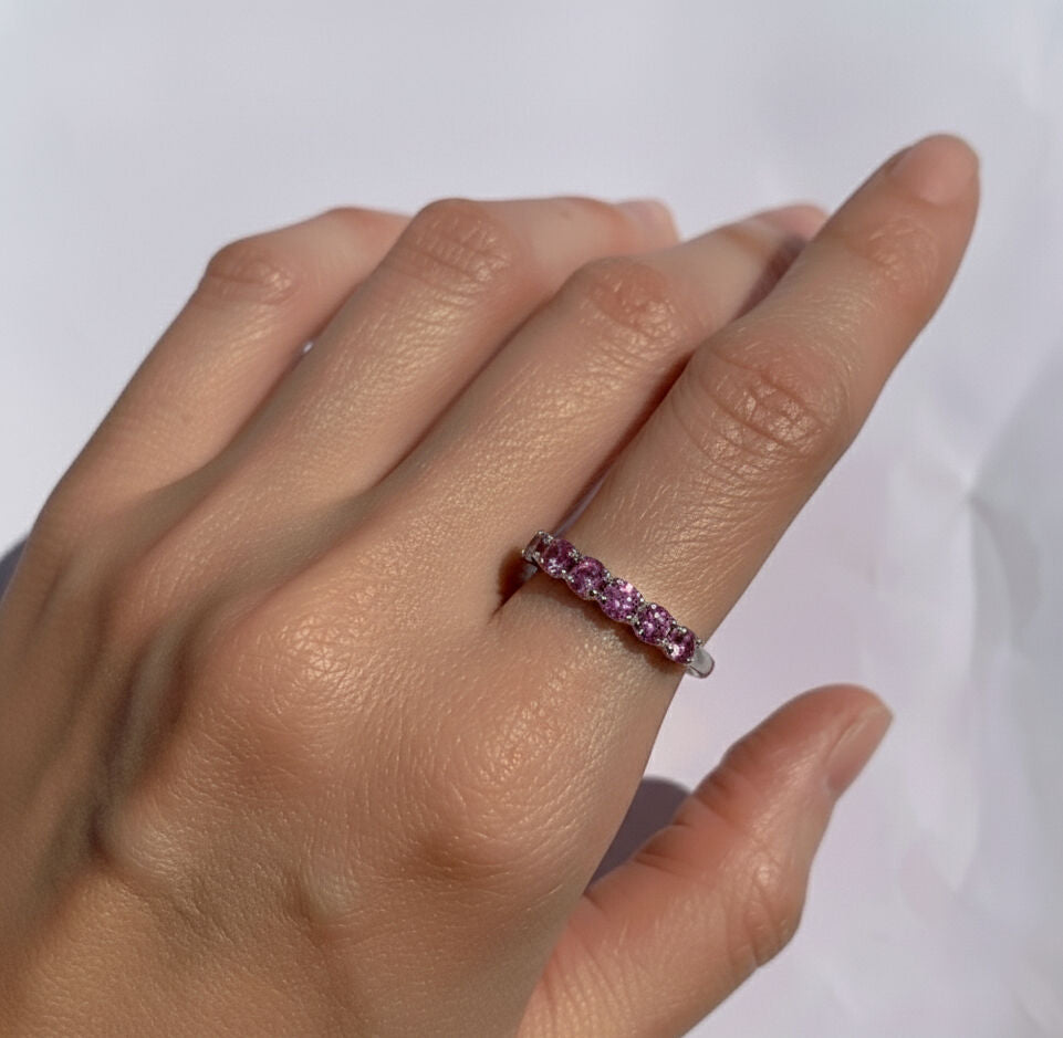 Dainty Pink Tourmaline Eternity Band Ring in 925 Sterling Silver - Perfect for daily wear and special occasions.