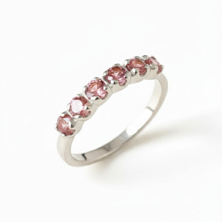 Pink Tourmaline Ring - Pink Eternity Band - Dainty Tourmaline Ring made in 925 Sterling Silver. Ideal for everyday wear and perfect for birthday gifting and special occasions.
