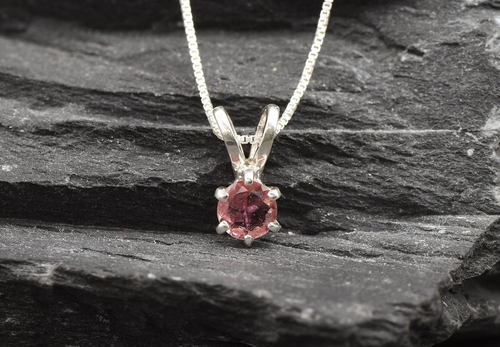 Pink Tourmaline Pendant, Natural Tourmaline, Stud Diamond Necklace, Dainty Pendant, Pink Necklace, October Birthstone, Solid Silver Pendant