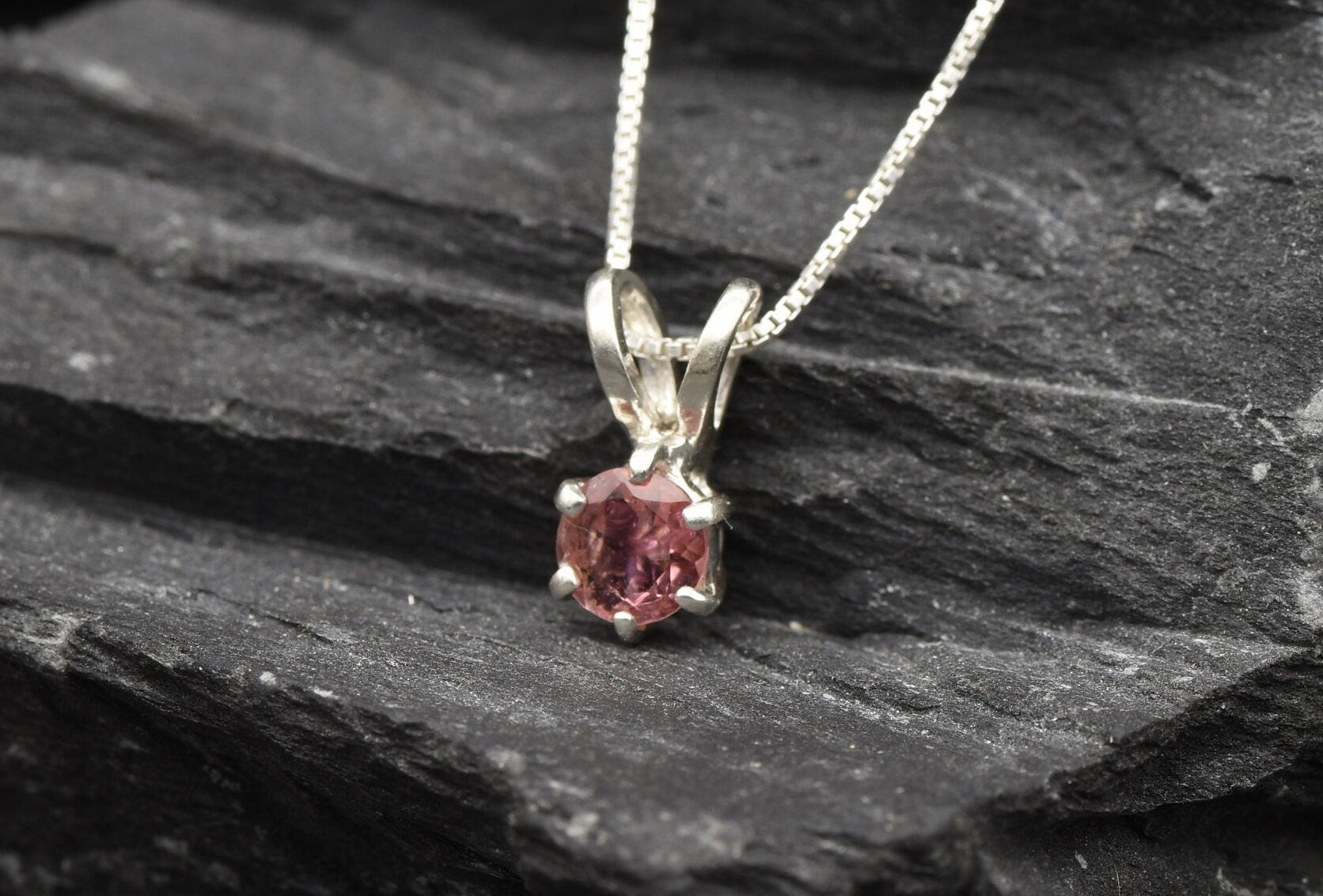 Gold Tourmaline Pendant - Pink Tourmaline Necklace - Round Pink Necklace