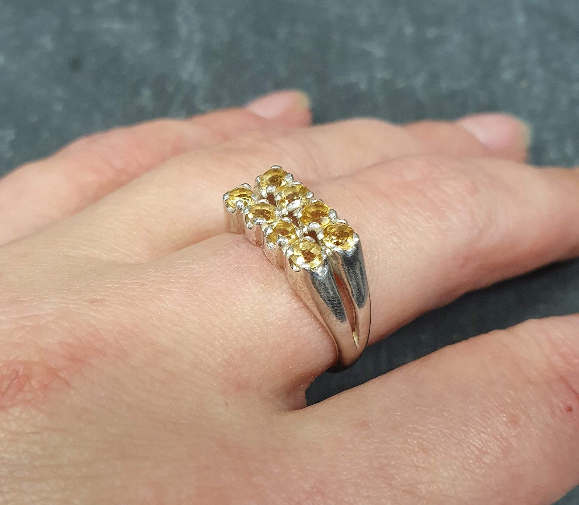 Citrine Ring, Natural Citrine, November Birthstone, Double Band Ring, Vintage Ring, Yellow Diamond Ring, Wide Band Ring, Solid Silver Ring