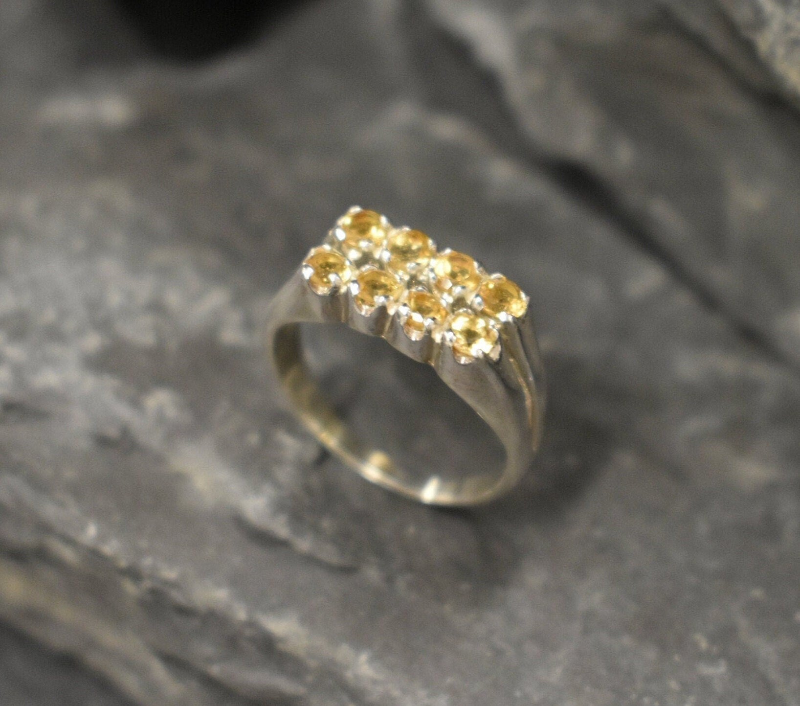 Citrine Ring, Natural Citrine, November Birthstone, Double Band Ring, Vintage Ring, Yellow Diamond Ring, Wide Band Ring, Solid Silver Ring