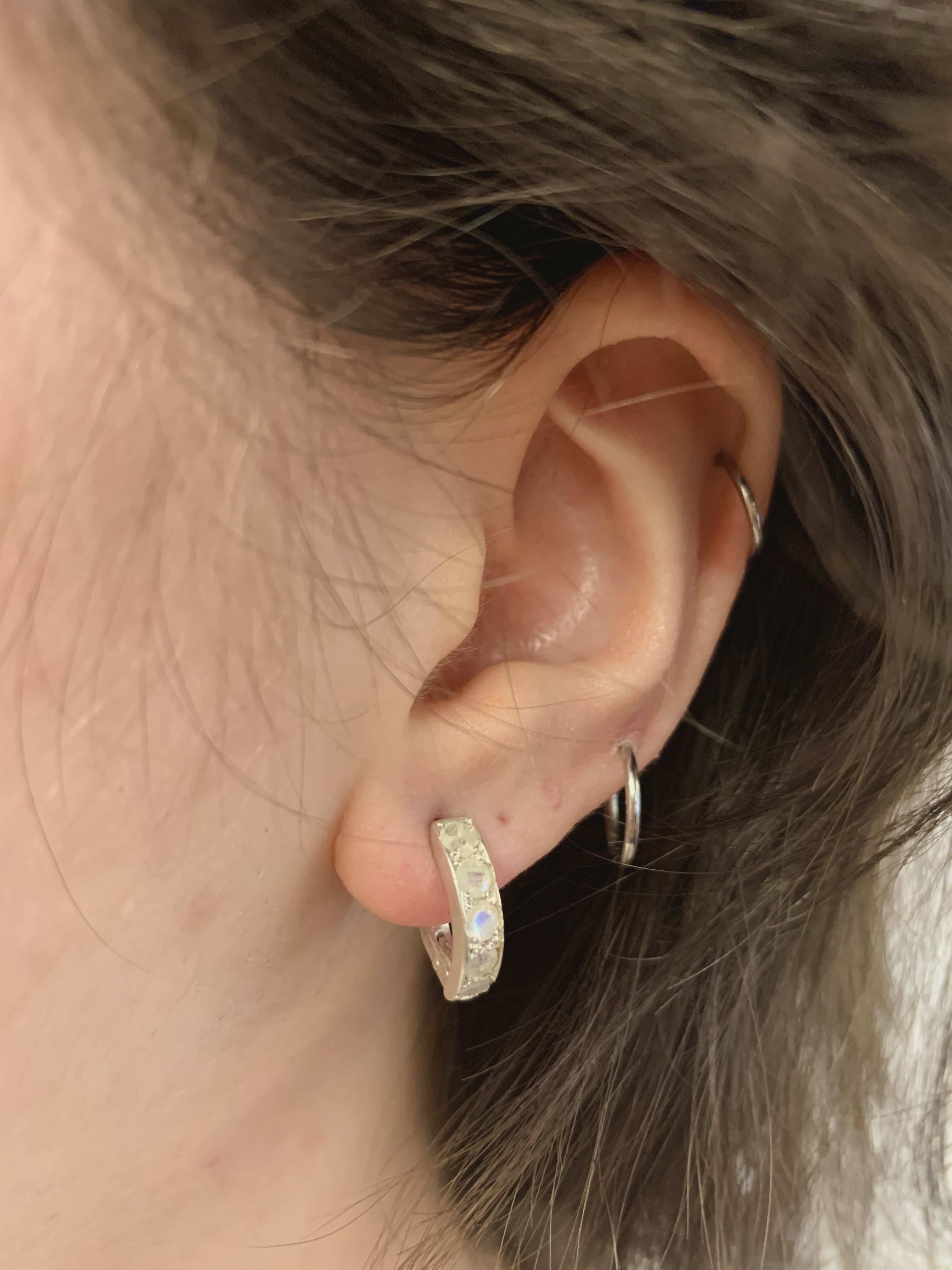 Moonstone Hoops, Natural Rainbow Moonstone, Dainty Earrings, White Huggies, June Birthstone, Small Studs, Tiny Hoops, Solid Silver Earrings