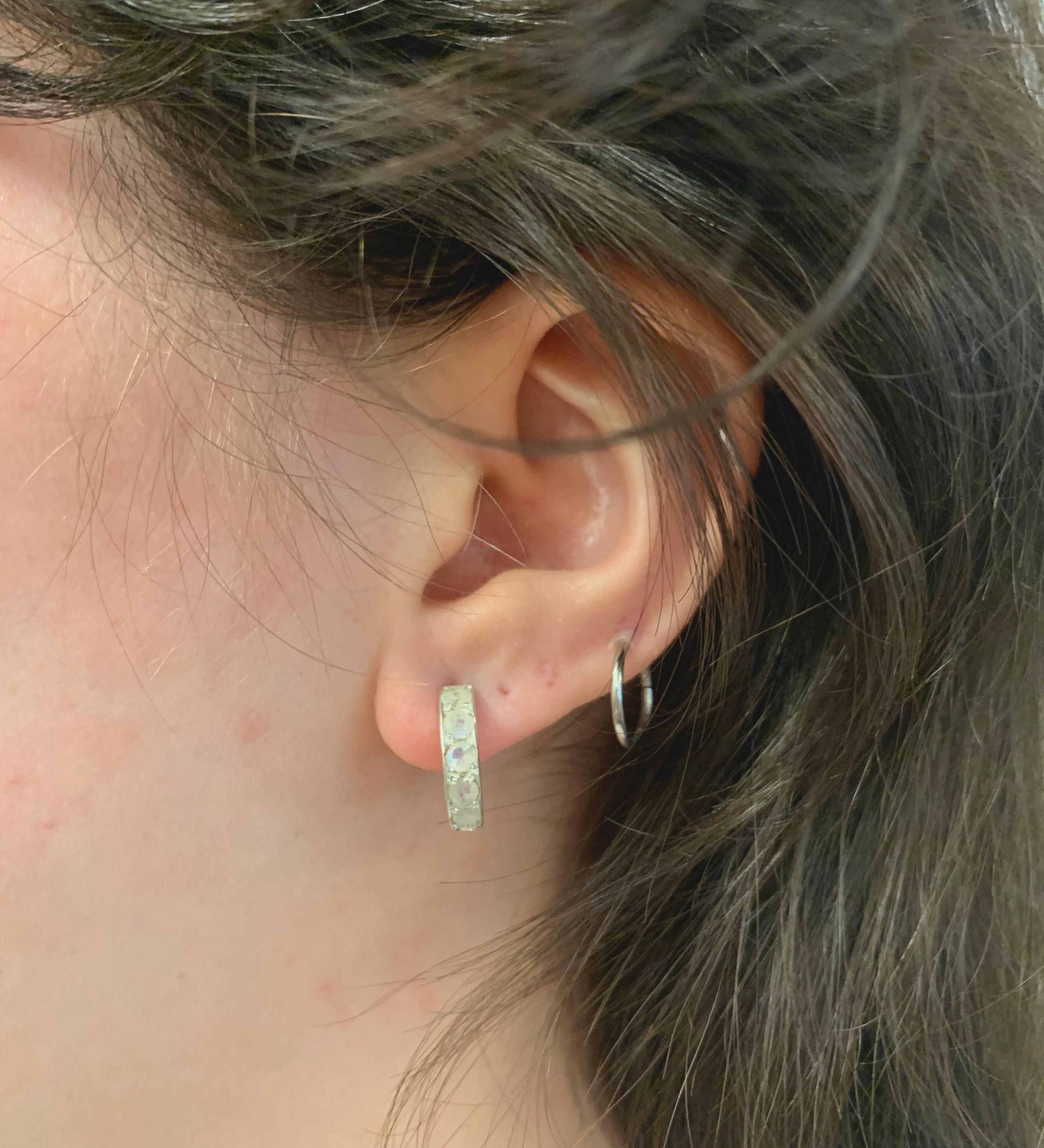 Moonstone Hoops, Natural Rainbow Moonstone, Dainty Earrings, White Huggies, June Birthstone, Small Studs, Tiny Hoops, Solid Silver Earrings