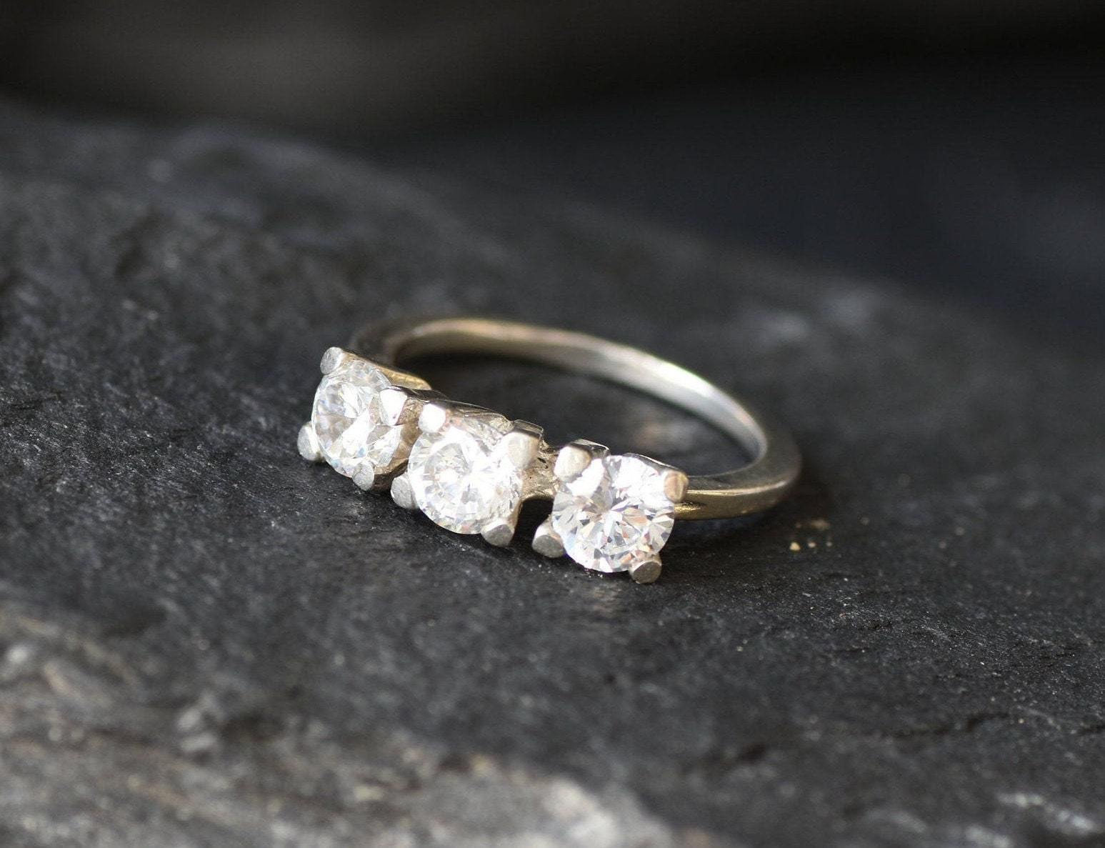 Trilogy Ring, Three Stone Ring, Created CZ Diamond, Diamond Ring, 3 Stone Ring, Sparkly Ring, Engagement Ring, Promise Ring, Solid Silver