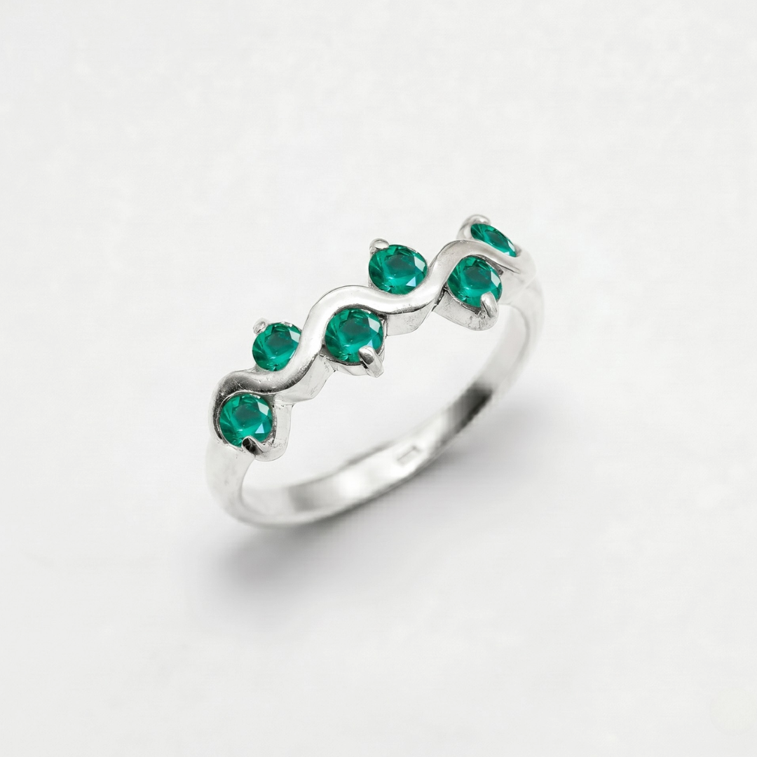 Created Emerald Ring made in 925 Sterling Silver with Round Created Green Emerald in Channel-Set setting, May Birthstone gift idea, symbolizes, ideal for everyday wear and perfect for birthday gifting and special occasions.