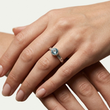 Aquamarine Ring - Aqua Blue Ring - Silver Hammered Band