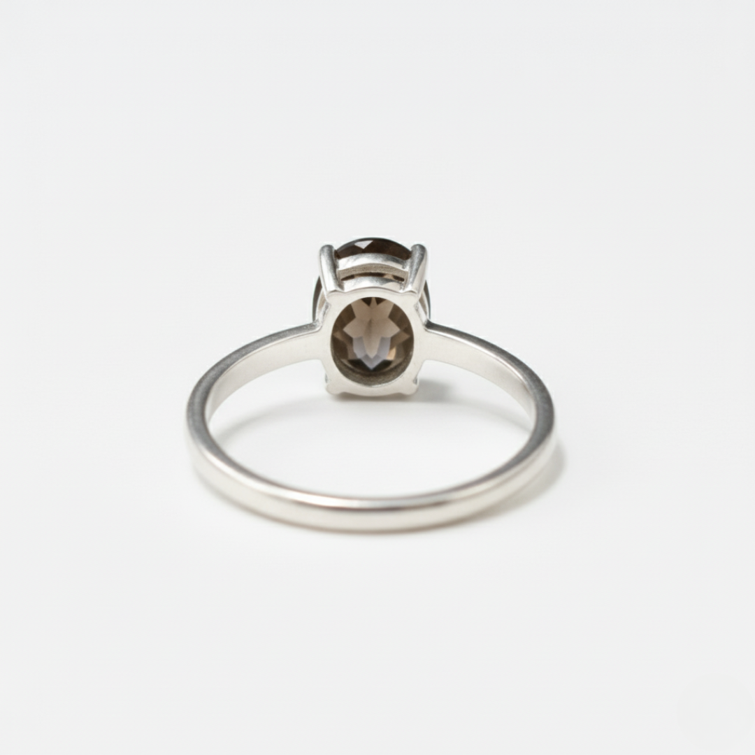 Unique Smoky Topaz and Brown Diamond Vintage Oval Ring crafted in 925 Sterling Silver, a lovely choice for everyday wear.