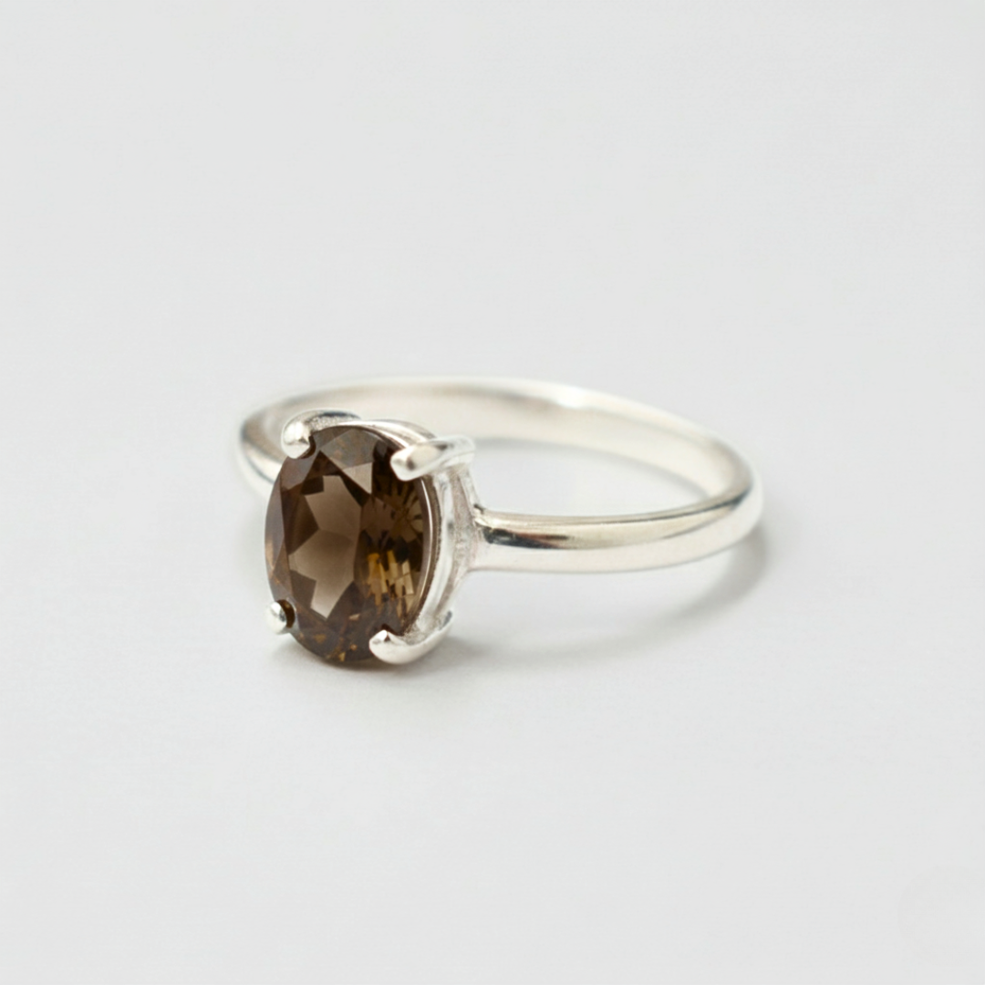 Elegant Smoky Topaz Ring with Brown Diamonds in Sterling Silver, a stunning choice for birthdays and special events.