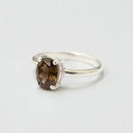 Elegant Smoky Topaz Ring with Brown Diamonds in Sterling Silver, a stunning choice for birthdays and special events.