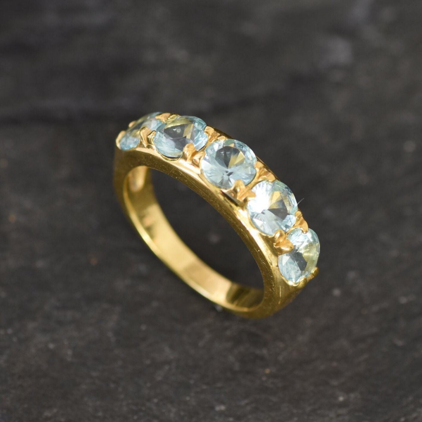 Gold Aquamarine Ring, Created Aqua Ring, Wide Blue Ring, Stackable Ring, 18K Gold Plated Ring, Thick Band, Blue Aqua Ring, Statement Ring