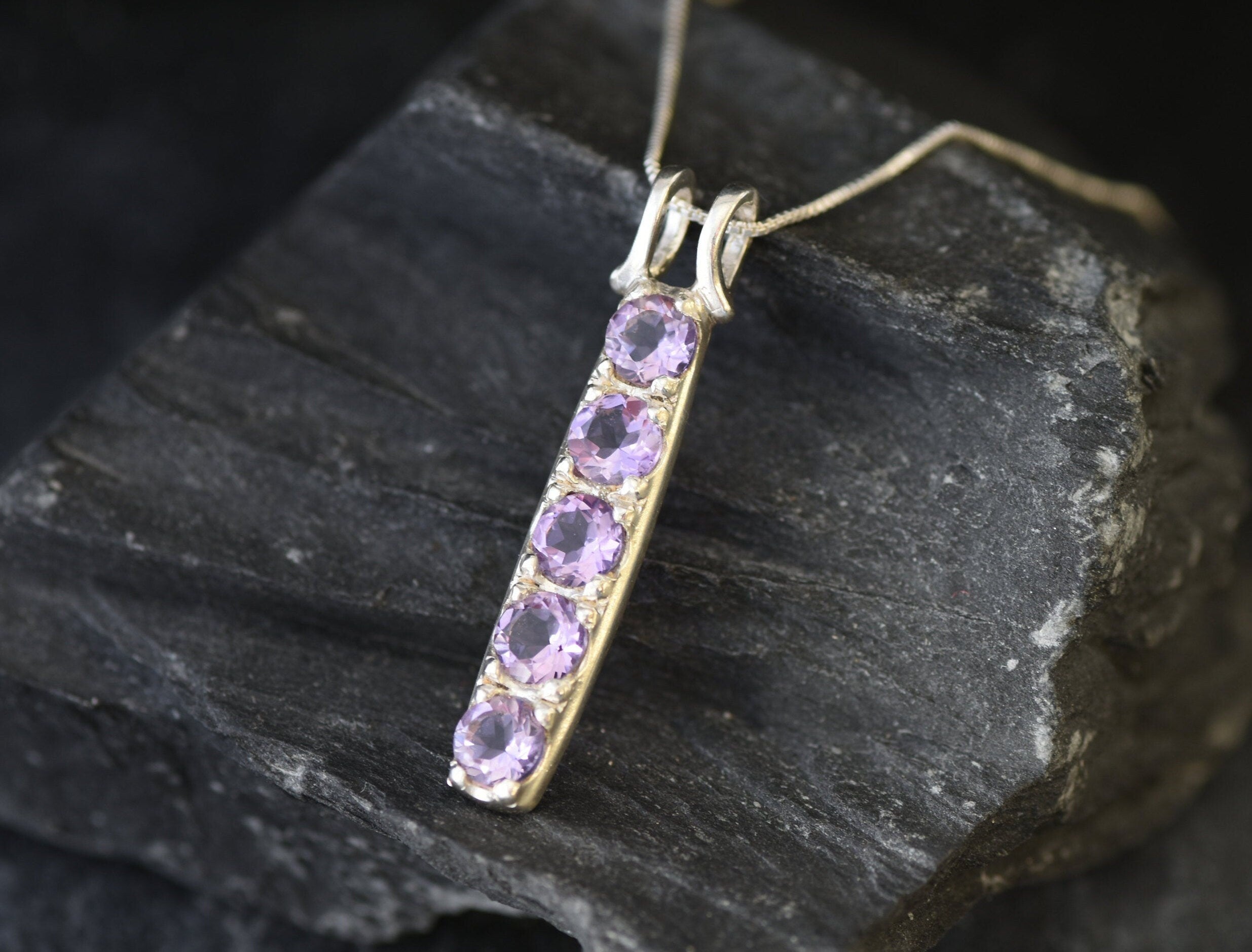 Amethyst Pendant, Natural Amethyst, Long Bar Pendant, Vertical Pendant, February Birthstone, Minimalist Pendant, Purple Necklace, 925 Silver