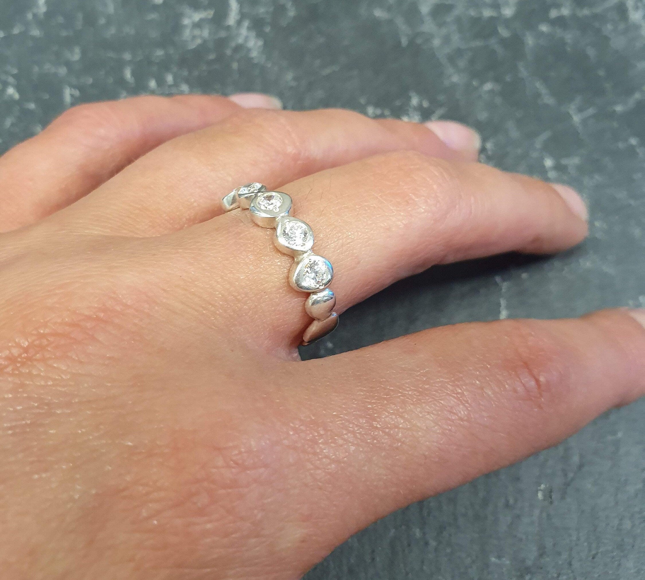 White Topaz Band, Diamond Band, Solid Silver Band, Stackable Band, Dainty Ring, Bohemian Band, Everyday Wear Band, Wedding Band, Boho Ring