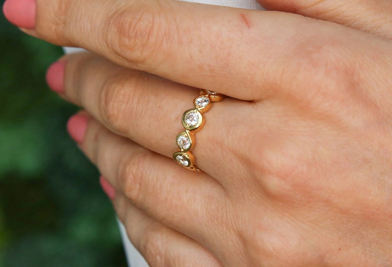 White Topaz Band, Diamond Band, Solid Silver Band, Stackable Band, Dainty Ring, Bohemian Band, Everyday Wear Band, Wedding Band, Boho Ring(1)