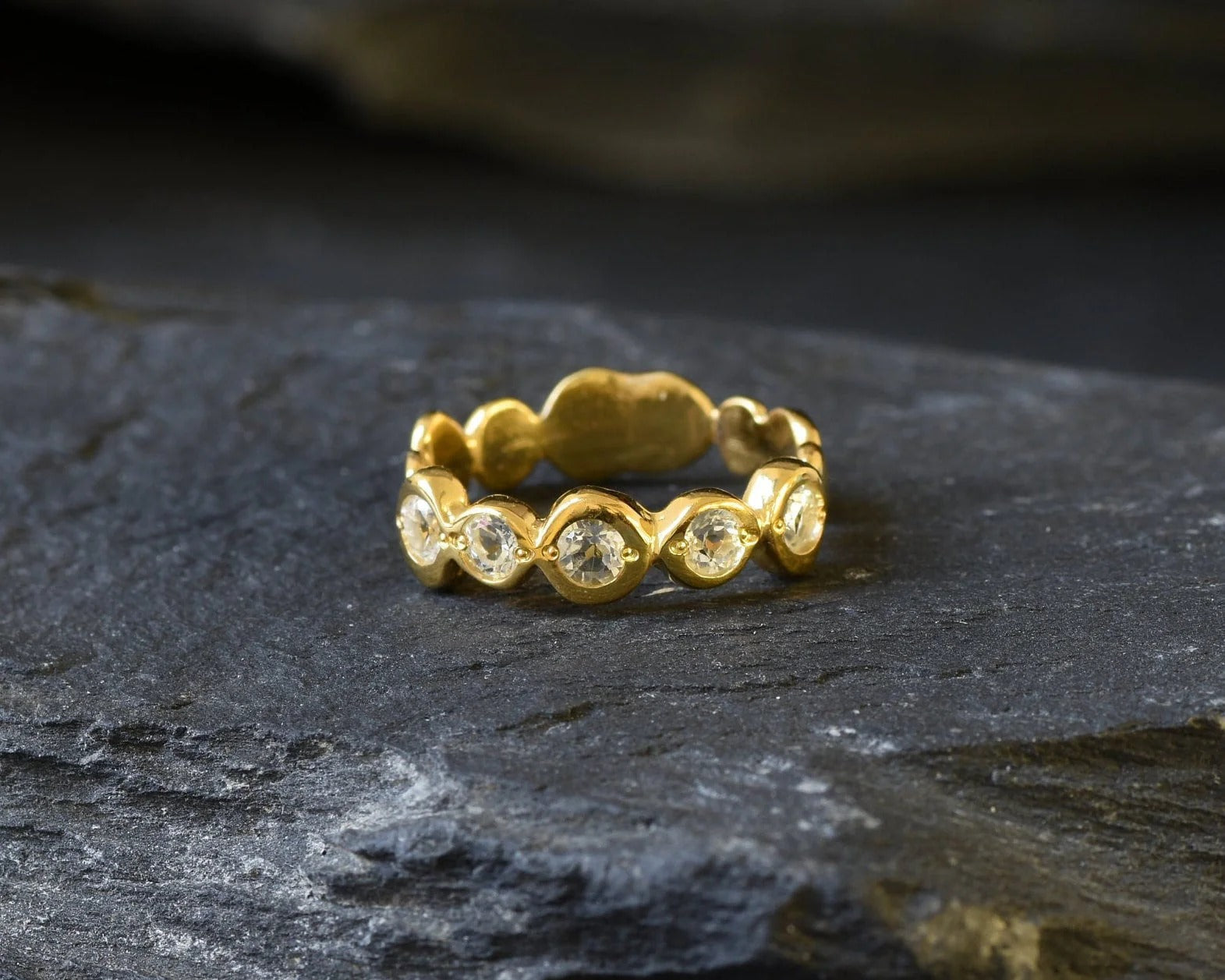 White Topaz Band, Diamond Band, Solid Silver Band, Stackable Band, Dainty Ring, Bohemian Band, Everyday Wear Band, Wedding Band, Boho Ring(1)