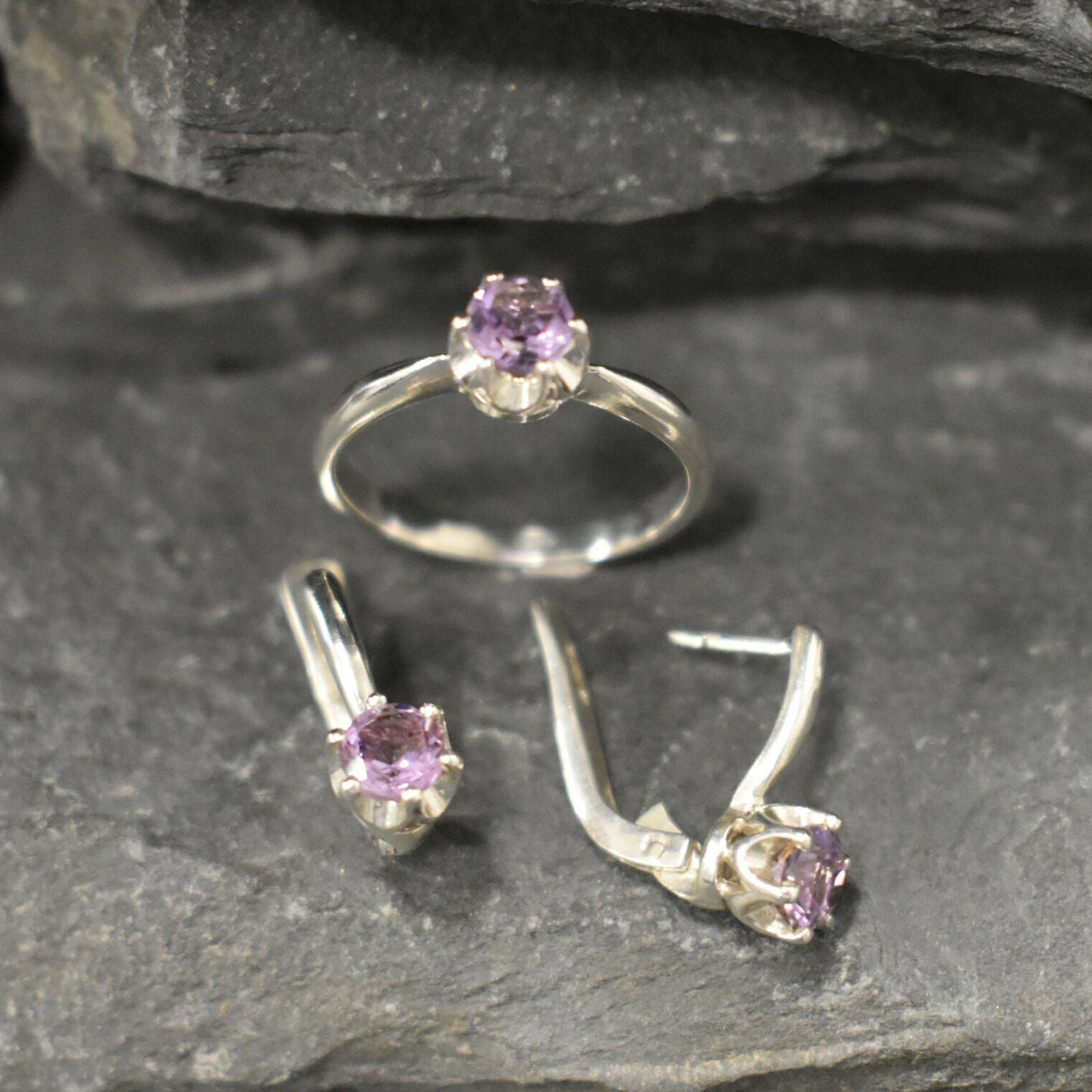 Amethyst Ring, Natural Amethyst, February Birthstone, Promise Ring, Purple Diamond Ring, VintageRing, Dainty Purple Ring, Solid Silver Ring