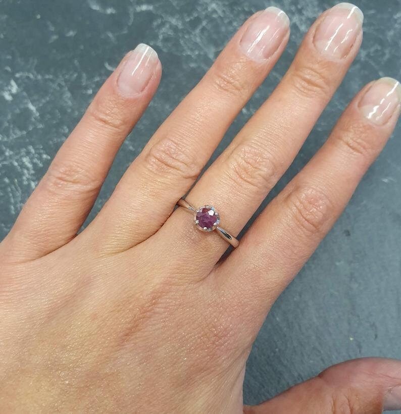 Amethyst Ring, Natural Amethyst, February Birthstone, Promise Ring, Purple Diamond Ring, VintageRing, Dainty Purple Ring, Solid Silver Ring