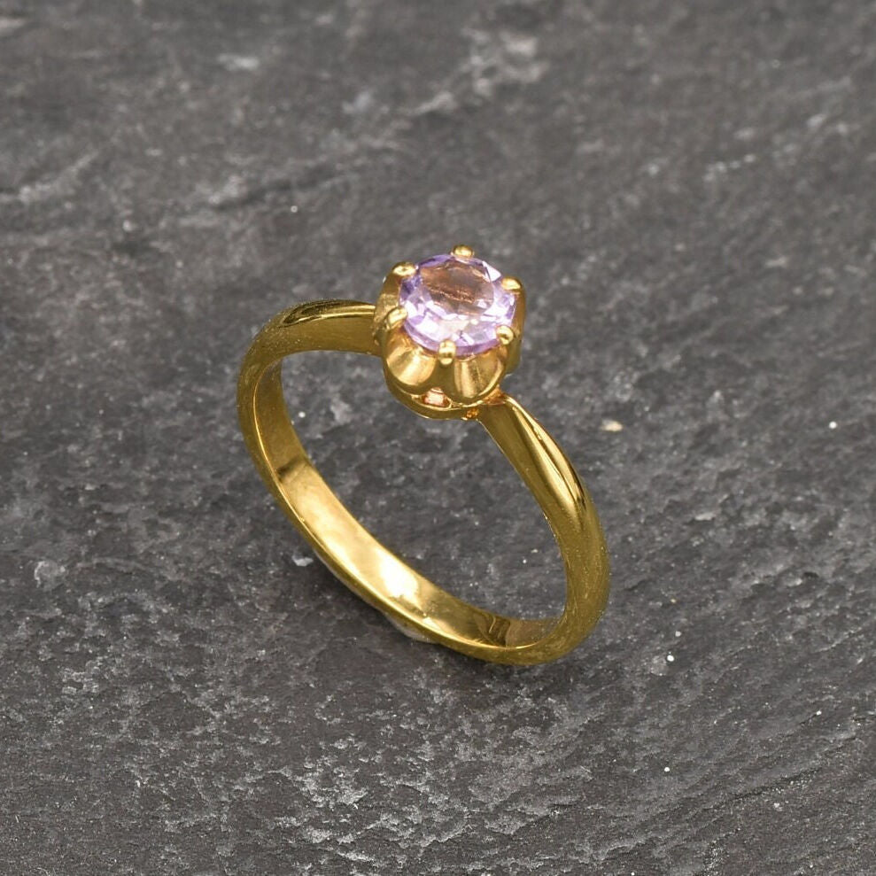 Amethyst Ring, Natural Amethyst, February Birthstone, Promise Ring, Purple Diamond Ring, VintageRing, Dainty Purple Ring, Solid Silver Ring(1)