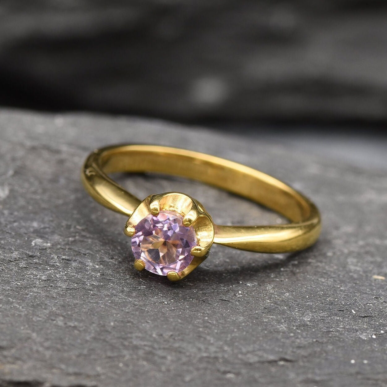 Amethyst Ring, Natural Amethyst, February Birthstone, Promise Ring, Purple Diamond Ring, VintageRing, Dainty Purple Ring, Solid Silver Ring(1)